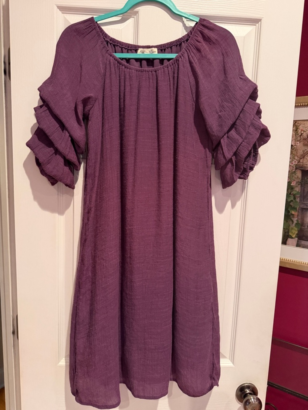 Women’s Plum Tiered Ruffle Sleeve Dress